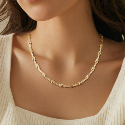 18ct Two-Tone Vintage Gold Bar and Link Chain Necklet