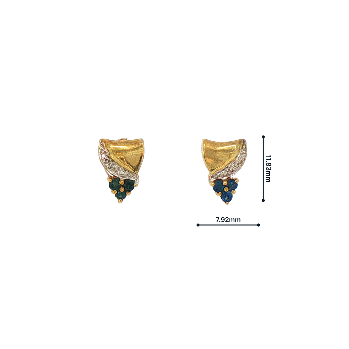 Natural Sapphire and Diamond Stud Earrings in 9ct Yellow Gold