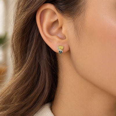 Natural Sapphire and Diamond Stud Earrings in 9ct Yellow Gold