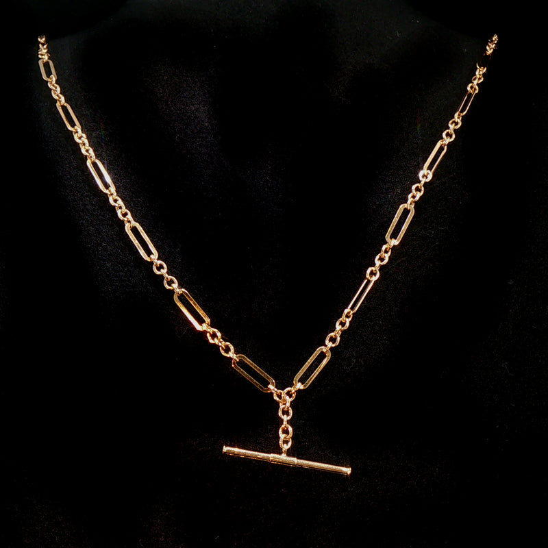 Vintage Oval and Link Albert Chain Necklace Weighing 7.4g in 9ct Yellow Gold