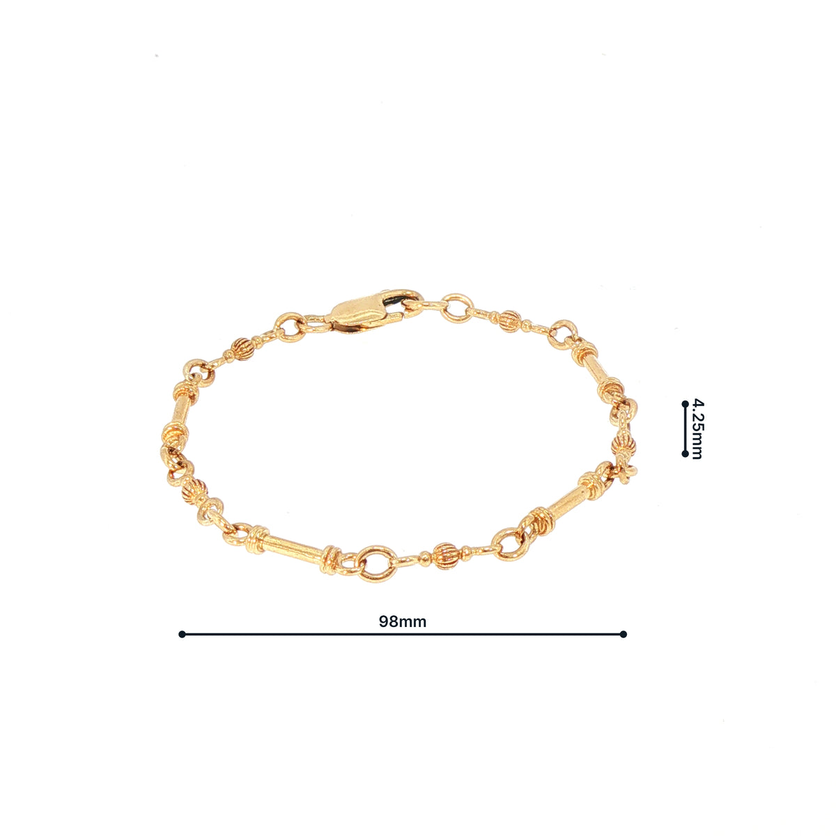 Vintage Pillar Round Ball Link Bracelet in 9ct Yellow Gold