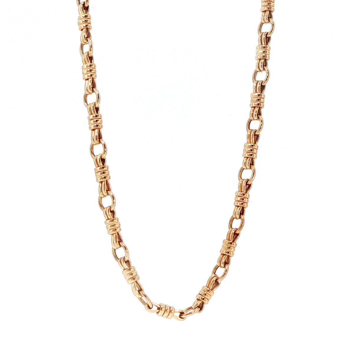 Vintage Ribbon and Circle Link Chain Necklace in 9ct Rose Gold