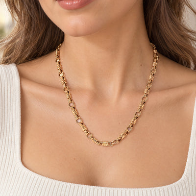 Vintage Ribbon and Circle Link Chain Necklace in 9ct Rose Gold