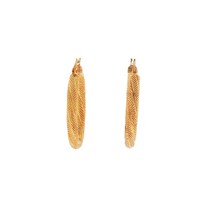 Vintage English Turned Twist Hoop Earrings in 9ct Yellow Gold