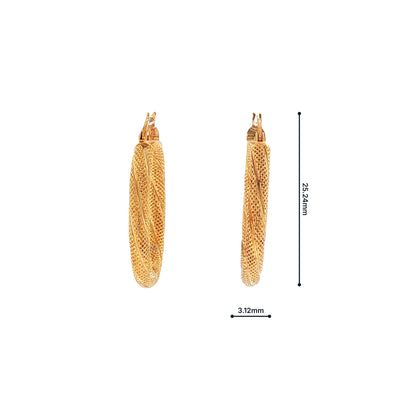Vintage English Turned Twist Hoop Earrings in 9ct Yellow Gold
