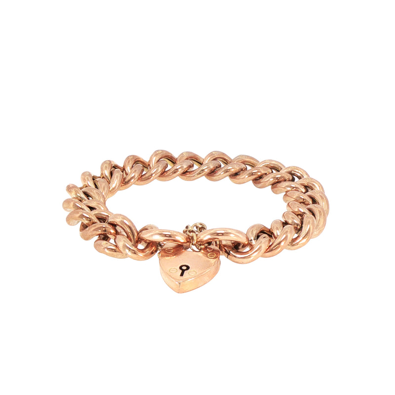 Vintage Rose Curb Bracelet with Heart Padlock in 9ct Rose Gold