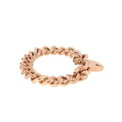 Vintage Rose Curb Bracelet with Heart Padlock in 9ct Rose Gold