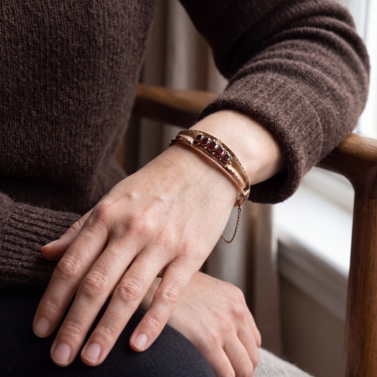 Vintage Bangle with Stones in 9ct Rose Gold