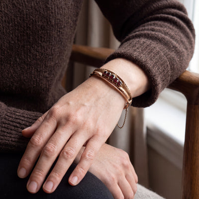 Vintage Bangle with Stones in 9ct Rose Gold