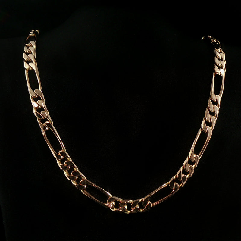 Vintage Heavy Figaro Link Chain Necklace in 9ct Yellow Gold