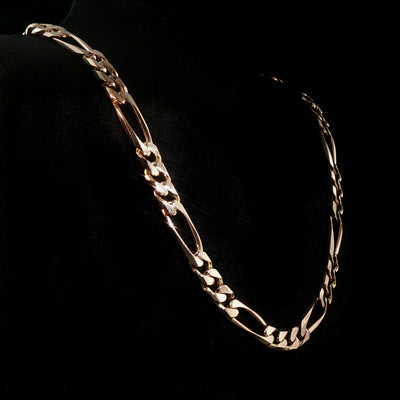 Vintage Heavy Figaro Link Chain Necklace in 9ct Yellow Gold