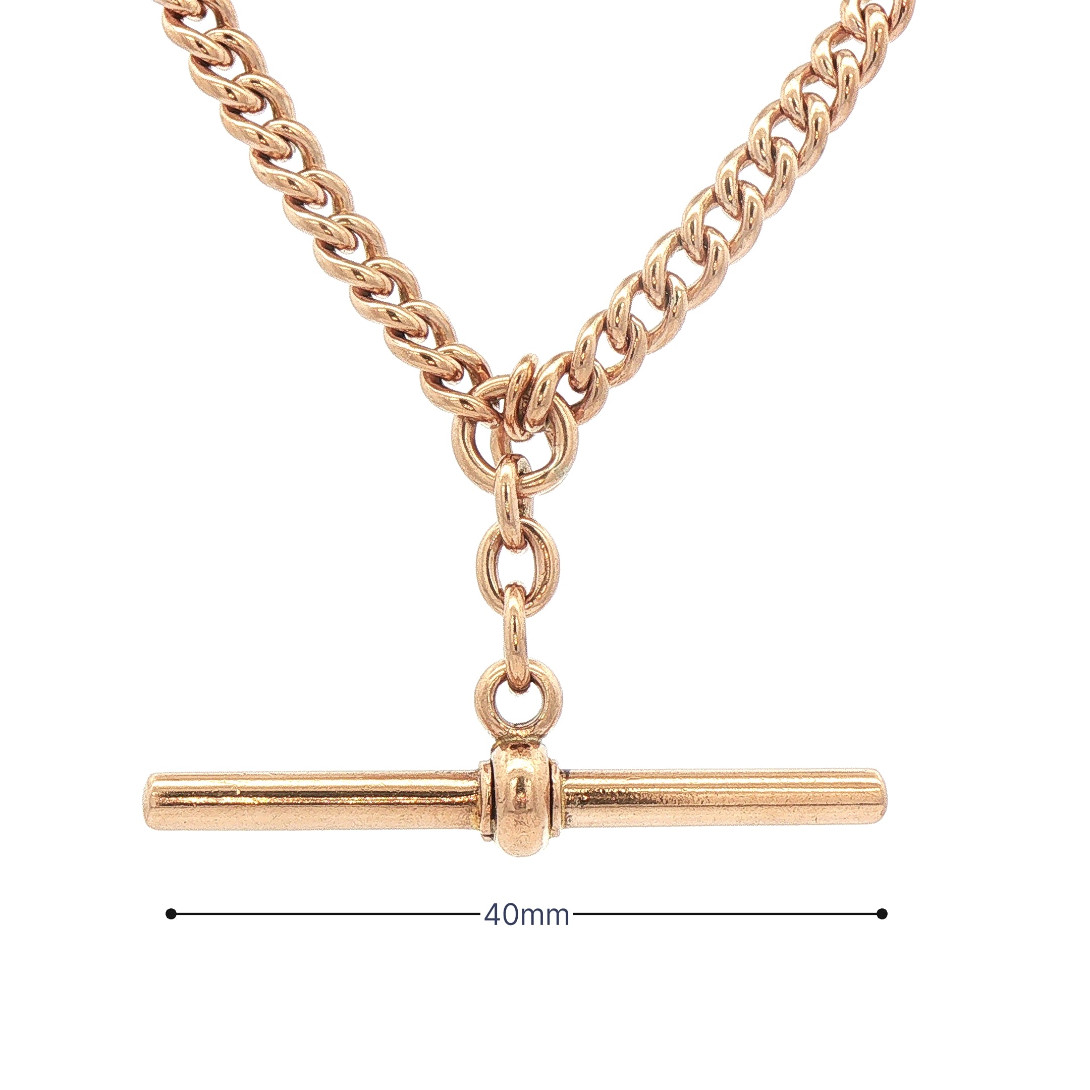 30g 16" Curb Albert T-Bar Chain in 9ct Rose Gold