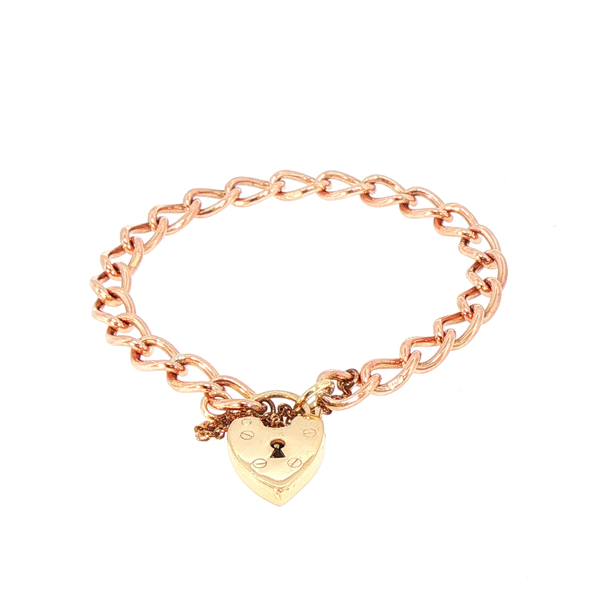 Vintage Curb Bracelet in 9ct Rose Gold with Heart Shape Padlock in 9ct Yellow Gold