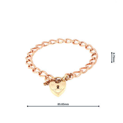 Vintage Curb Bracelet in 9ct Rose Gold with Heart Shape Padlock in 9ct Yellow Gold