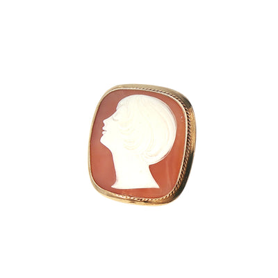Vintage Carved Agate Cameo Brooch in 9ct Yellow Gold