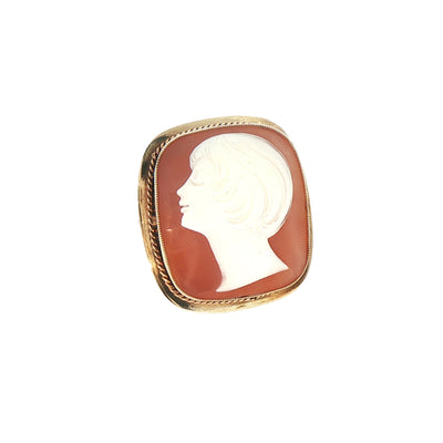 Vintage Carved Agate Cameo Brooch in 9ct Yellow Gold