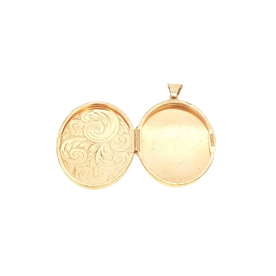 Vintage Large Engraved Oval Locket Necklace in 9ct Yellow Gold