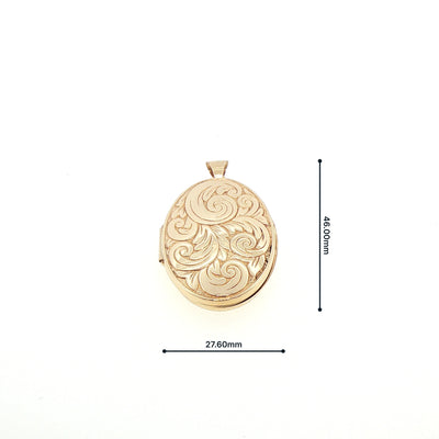 Vintage Large Engraved Oval Locket Necklace in 9ct Yellow Gold