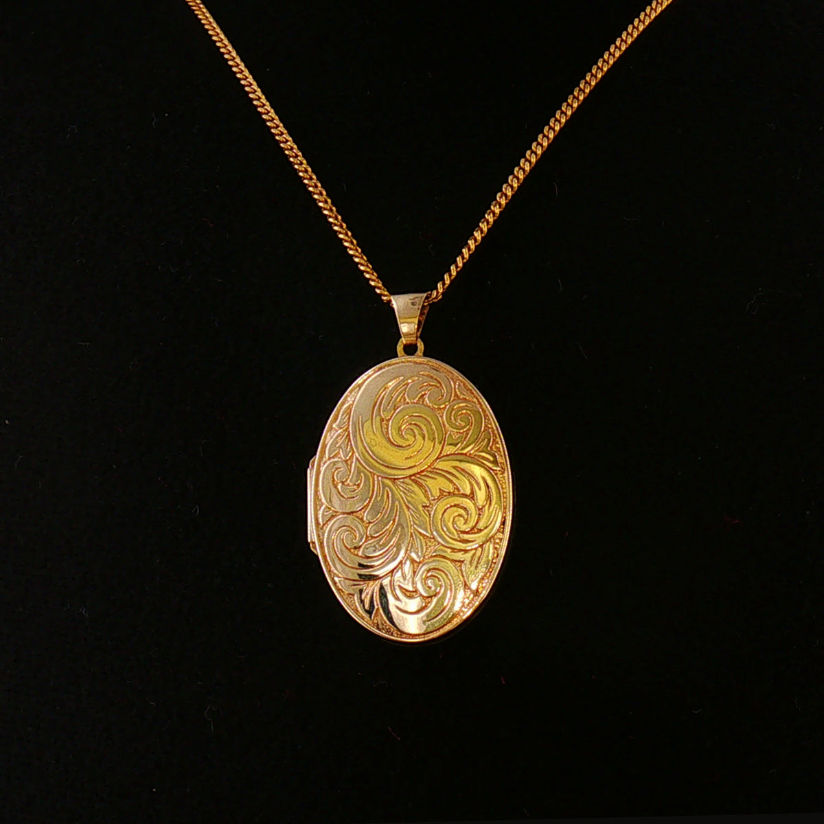 Vintage Large Engraved Oval Locket Necklace in 9ct Yellow Gold