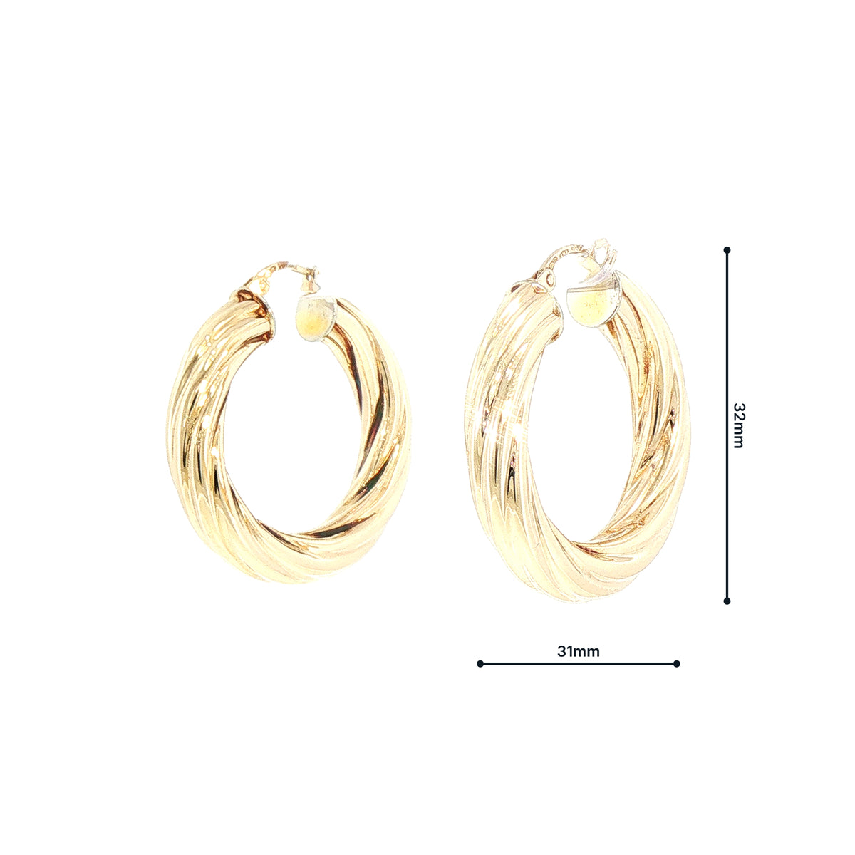 Large Twist Hoop Earrings in 9ct Yellow Gold