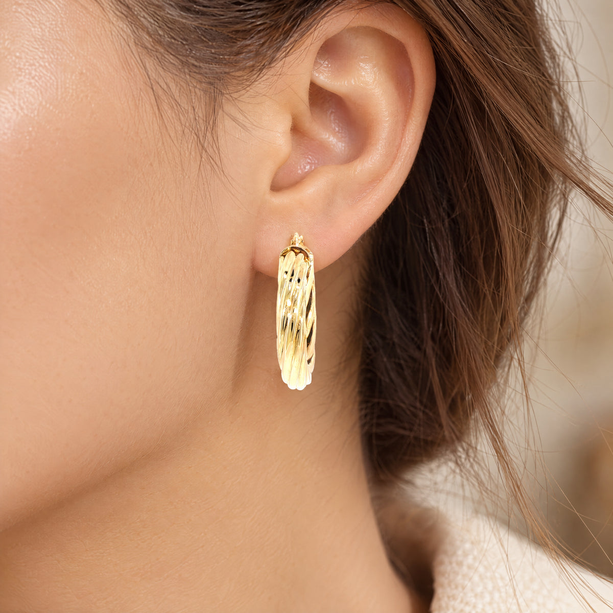 Large Twist Hoop Earrings in 9ct Yellow Gold