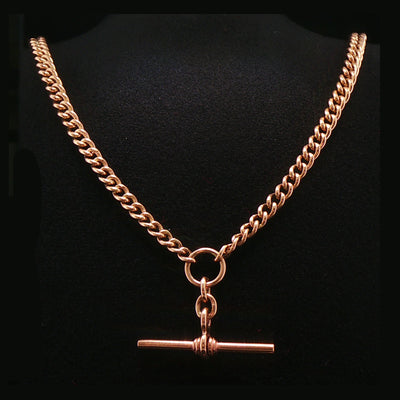 9ct Rose Gold Vintage 61.3g Curb Link Albert T-Bar Chain Necklace