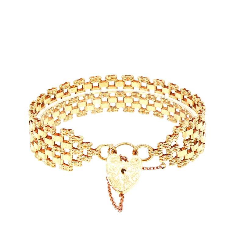 Vintage Seven Row Brick Link Padlock Bracelet in 9ct Yellow Gold