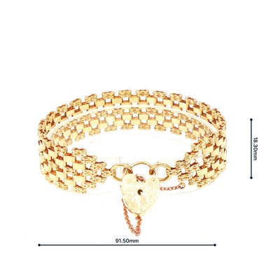 Vintage Seven Row Brick Link Padlock Bracelet in 9ct Yellow Gold
