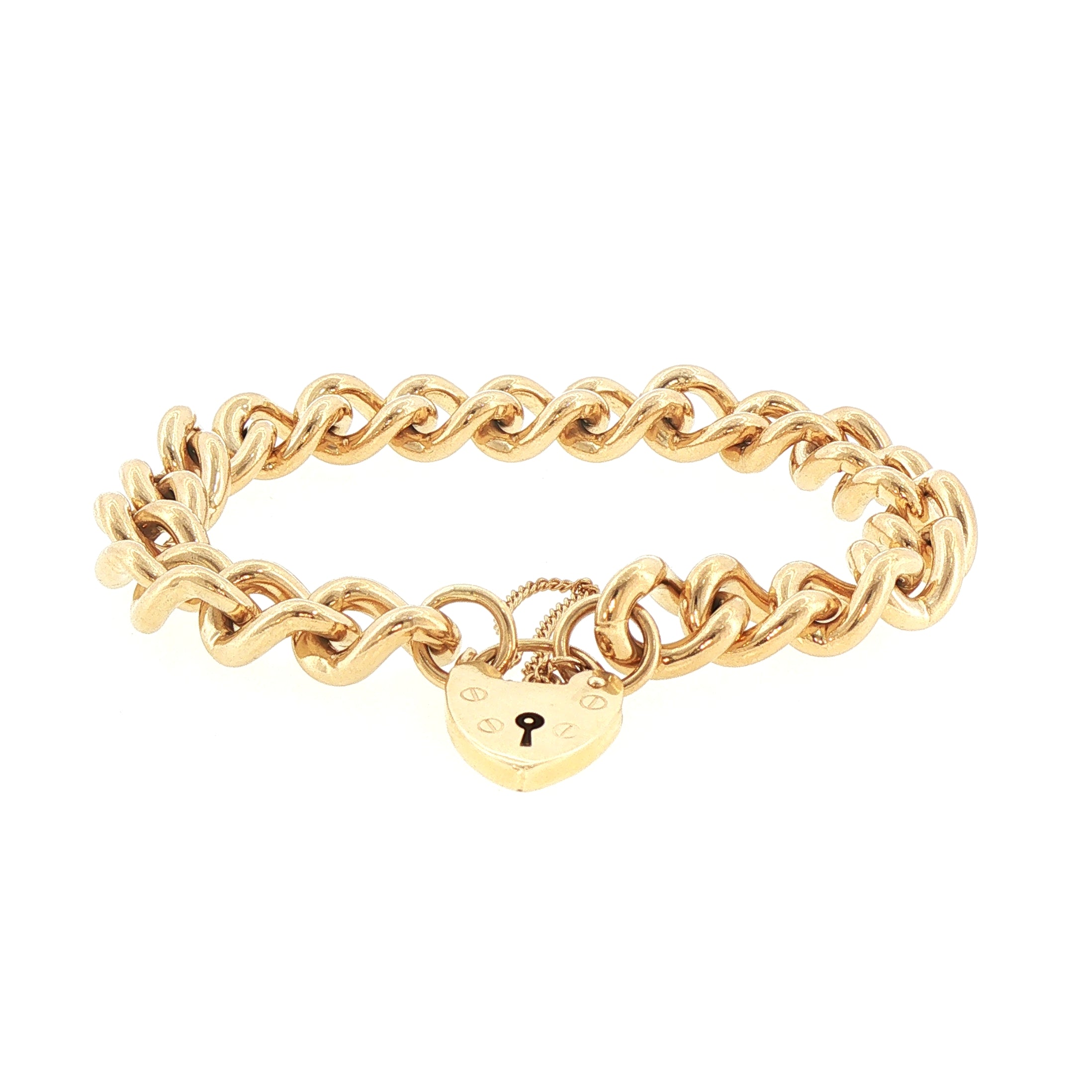 9ct Yellow Gold Chain Bracelet with Heart Padlock Clasp