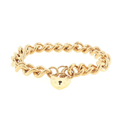 9ct Yellow Gold Chain Bracelet with Heart Padlock Clasp
