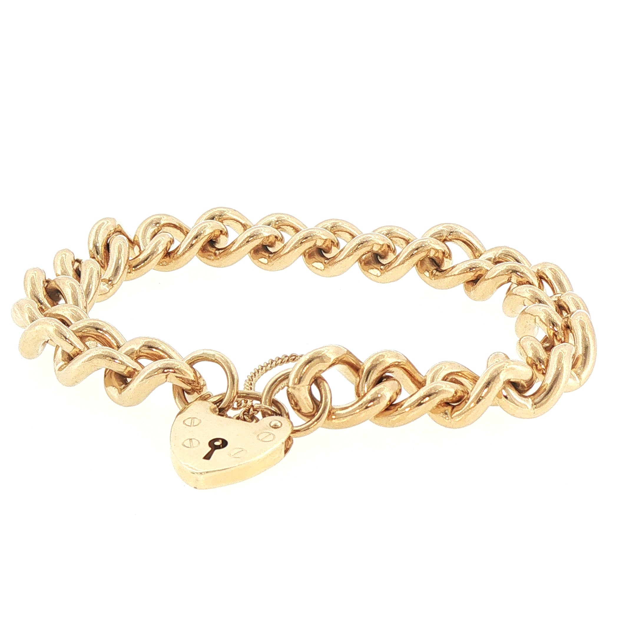 9ct Yellow Gold Chain Bracelet with Heart Padlock Clasp