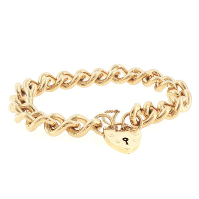9ct Yellow Gold Chain Bracelet with Heart Padlock Clasp