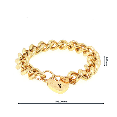 Vintage Solid Curb Bracelet with Heart Shape Padlock in 9ct Yellow Gold
