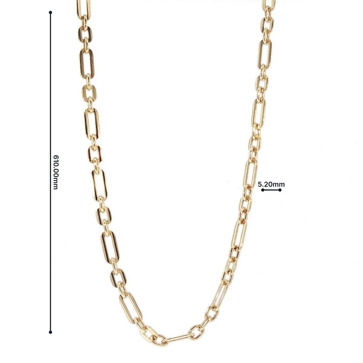 Vintage Elongated Oval Link and Round Link Chain in 9ct Yellow Gold