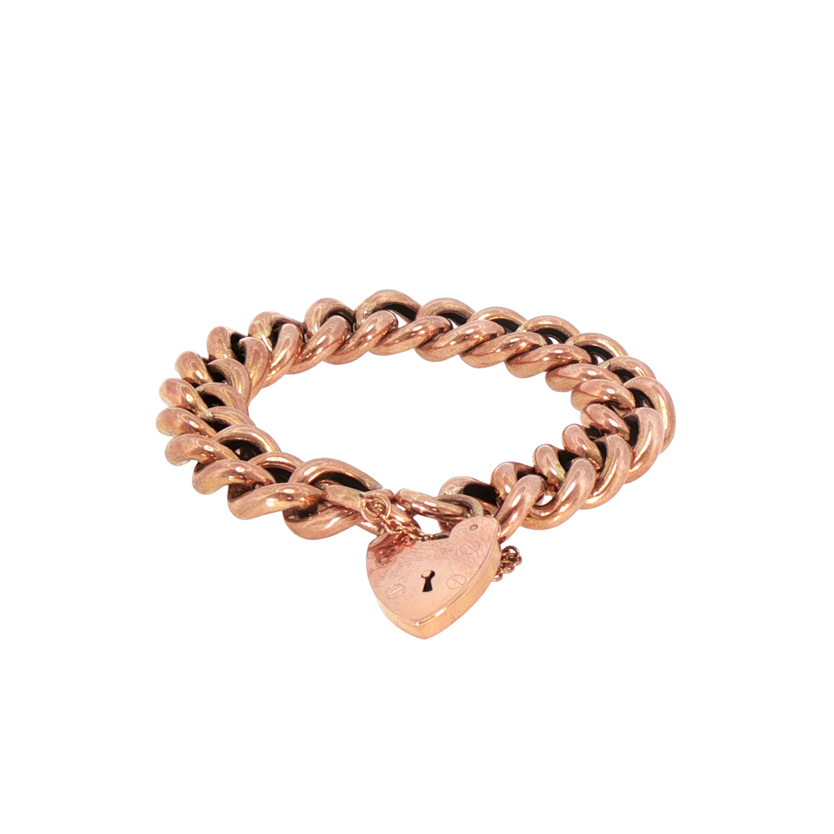 Vintage Hollow Curb Bracelet with Padlock in 9ct Rose Gold