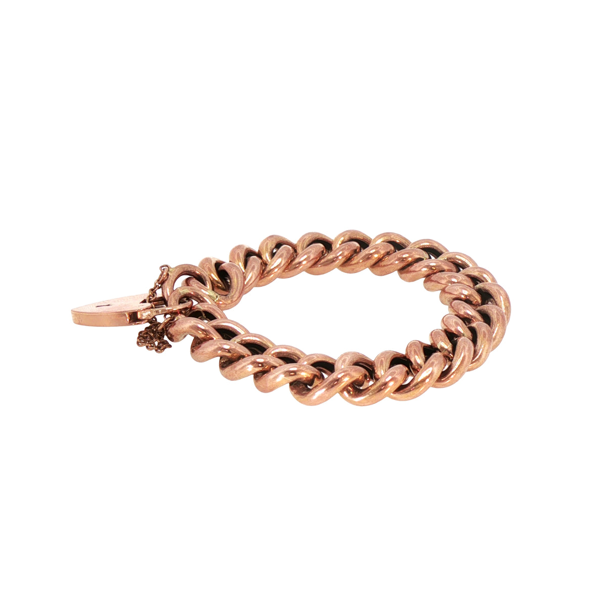 Vintage Hollow Curb Bracelet with Padlock in 9ct Rose Gold