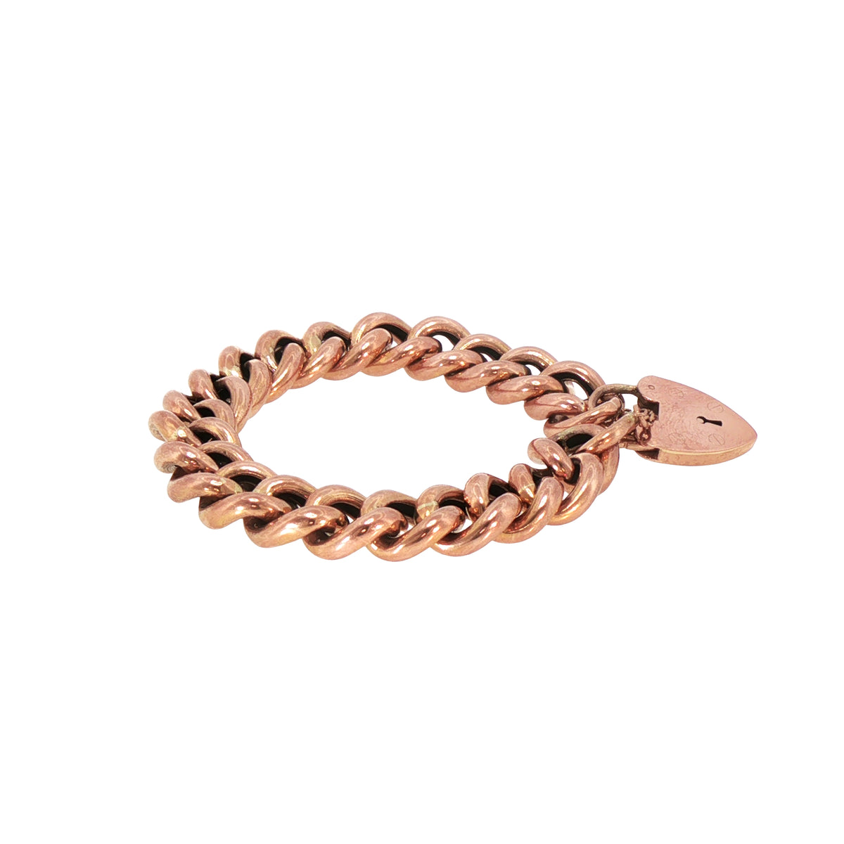 Vintage Hollow Curb Bracelet with Padlock in 9ct Rose Gold