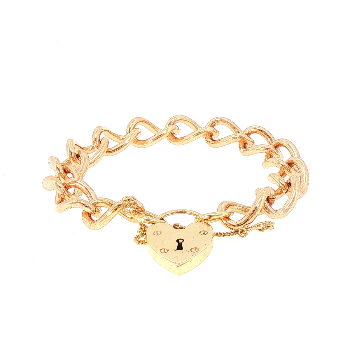 Vintage Open Curb Bracelet with Padlock in 9ct Rose Gold