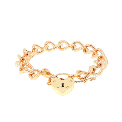 Vintage Open Curb Bracelet with Padlock in 9ct Rose Gold