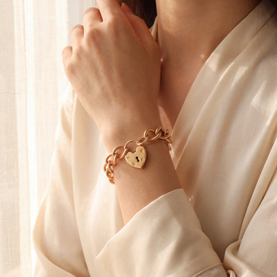 Vintage Open Curb Bracelet with Padlock in 9ct Rose Gold