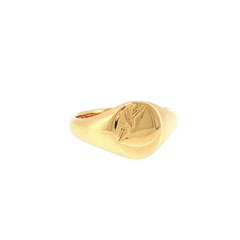 Engraved Vintage Oval Signet Ring in 9ct Yellow Gold