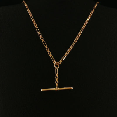 Vintage Albert Chain Necklace with T-Bar Drop in 9ct Yellow Gold