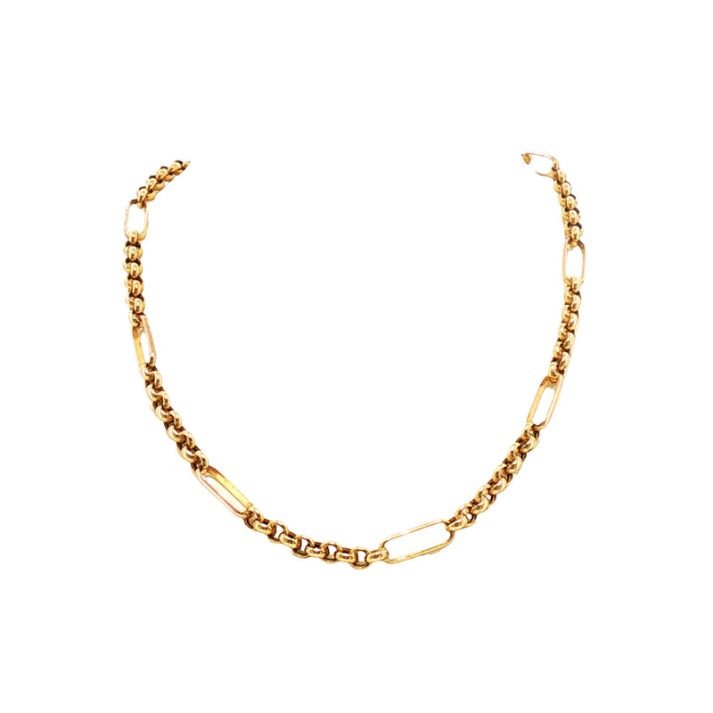 Vintage Oval Belcher Link Chain Necklace in 9ct Yellow Gold
