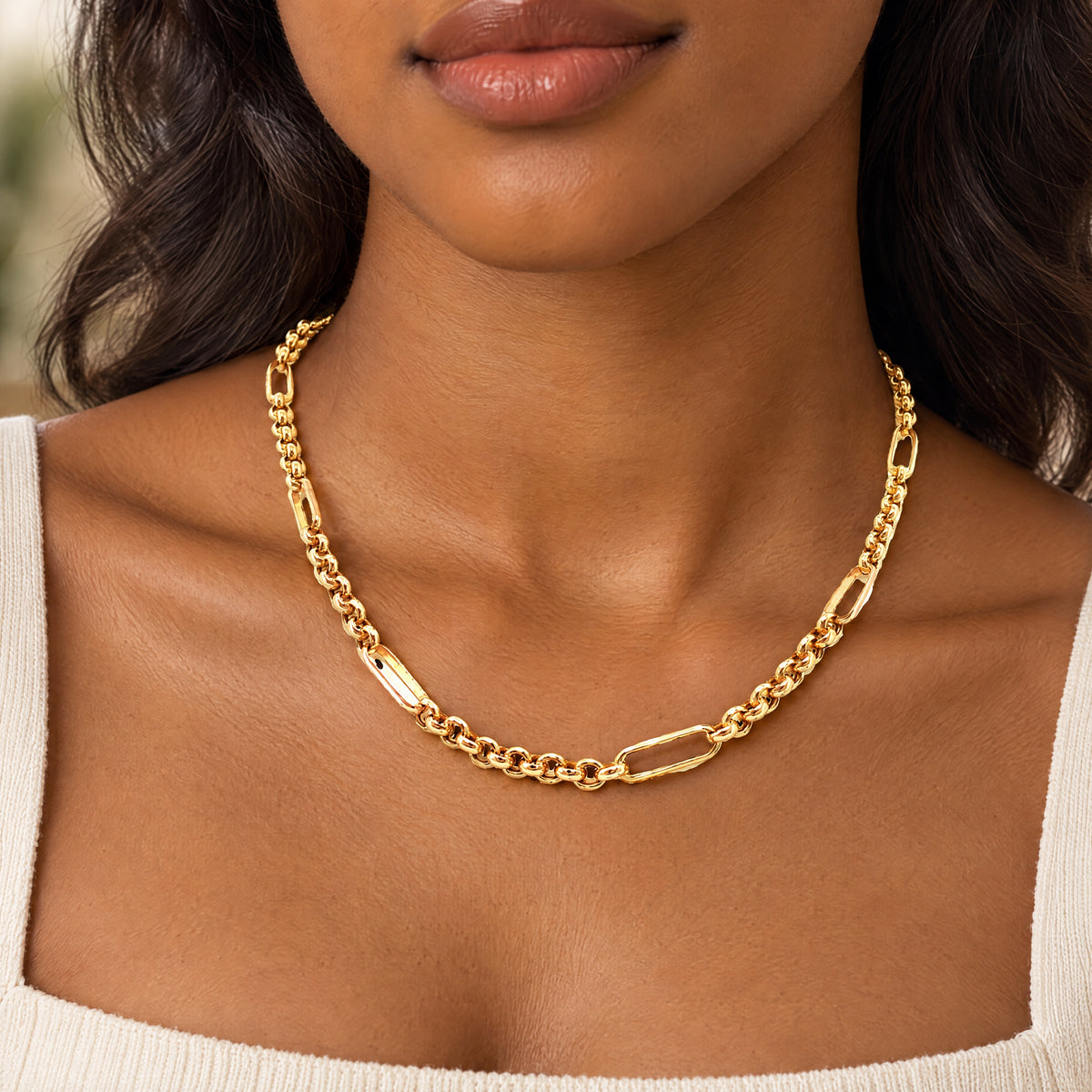 Vintage Oval Belcher Link Chain Necklace in 9ct Yellow Gold