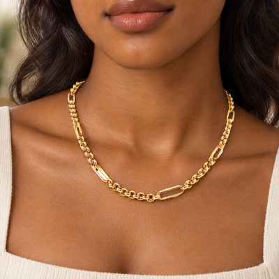 Vintage Oval Belcher Link Chain Necklace in 9ct Yellow Gold