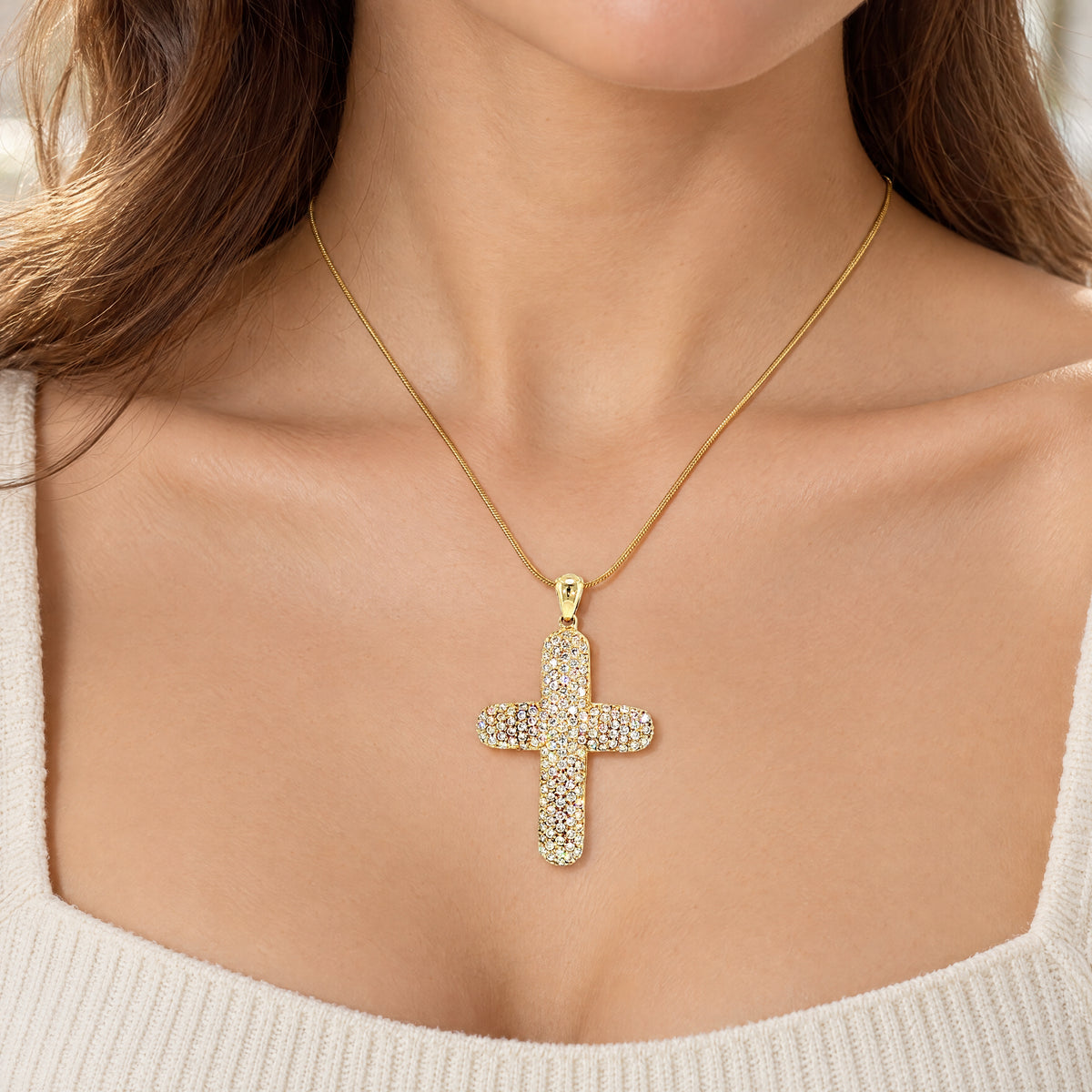 Large Vintage Cross with Cubic Zirconia in 9ct Yellow Gold