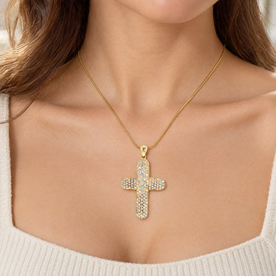 Large Vintage Cross with Cubic Zirconia in 9ct Yellow Gold