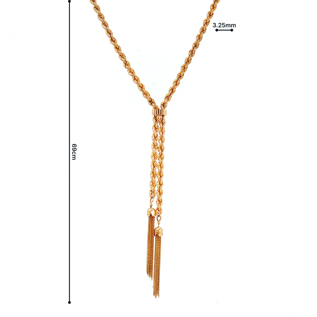 Vintage 16" Rope Chain With Two Tassels in 9ct Yellow Gold