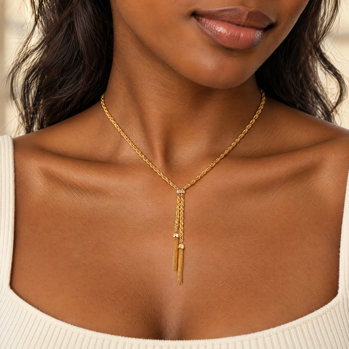 Vintage 16" Rope Chain With Two Tassels in 9ct Yellow Gold