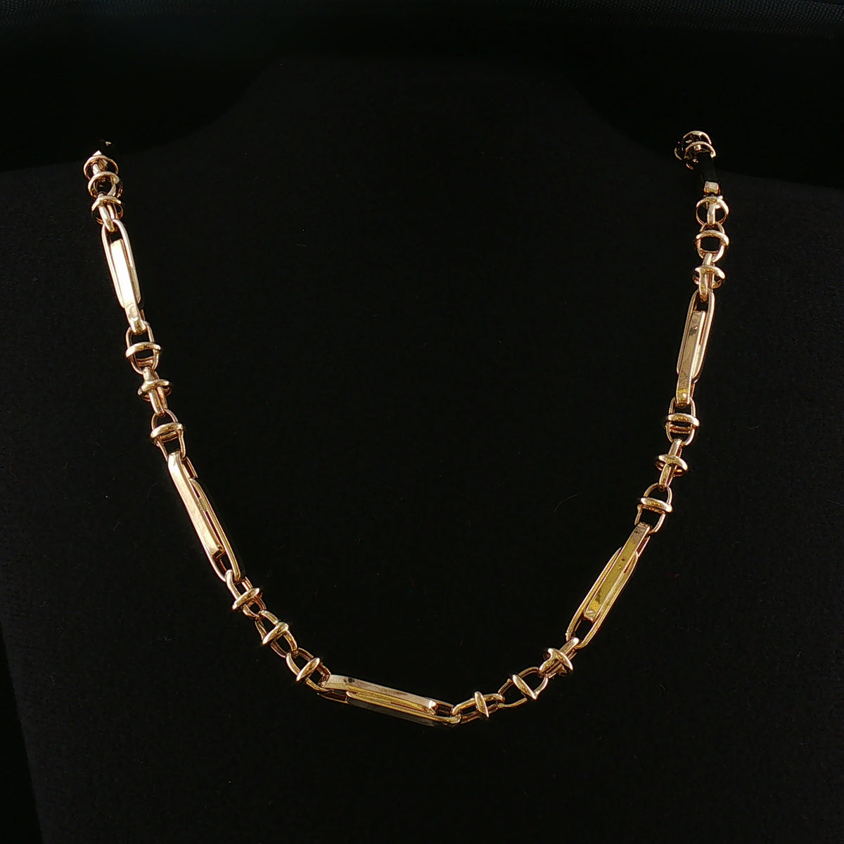 Vintage Fancy Bar Trombone Style and Ring Link Chain Necklace in 14ct Yellow Gold